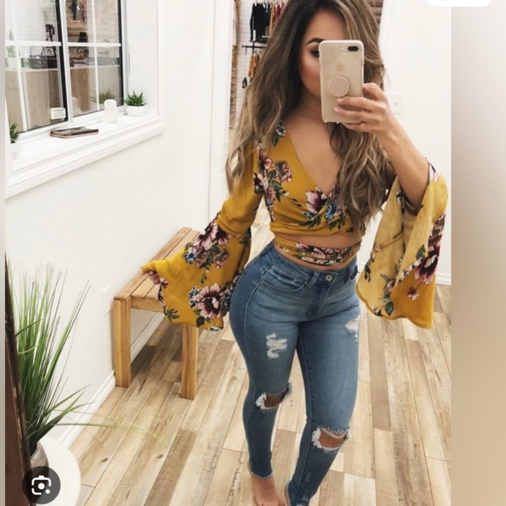 Floral long sleeve wrap top